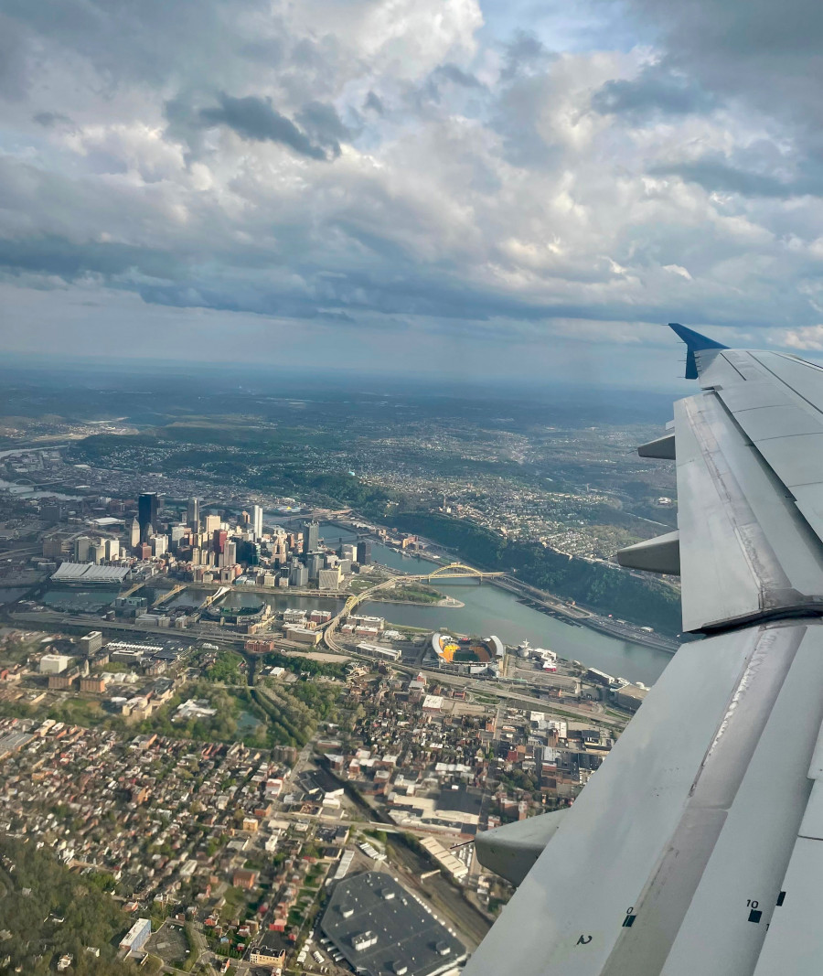 In Flight Over City