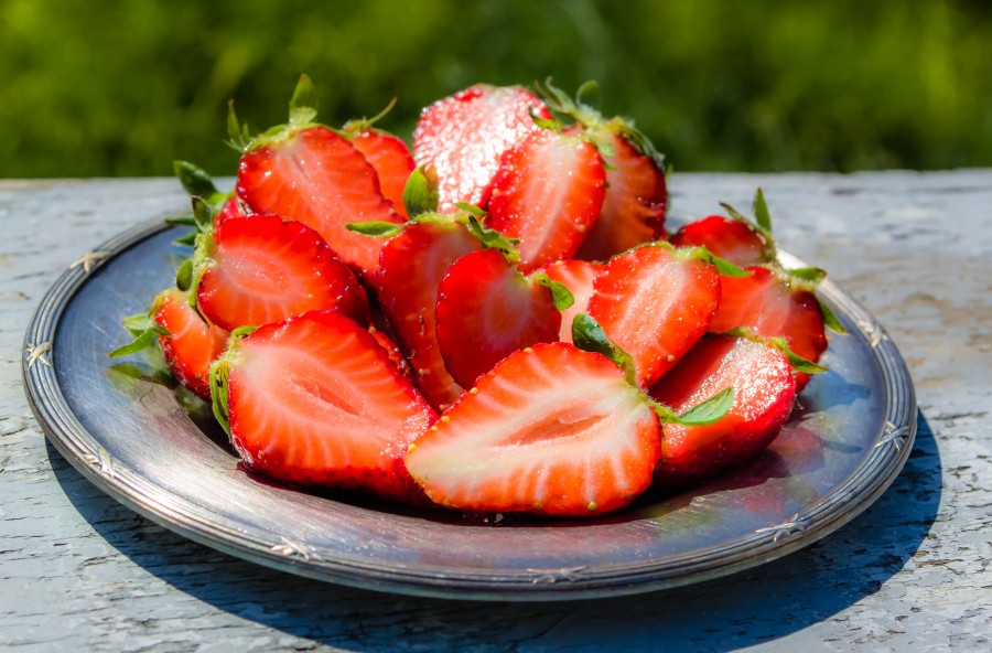 strawberry plate outdoors