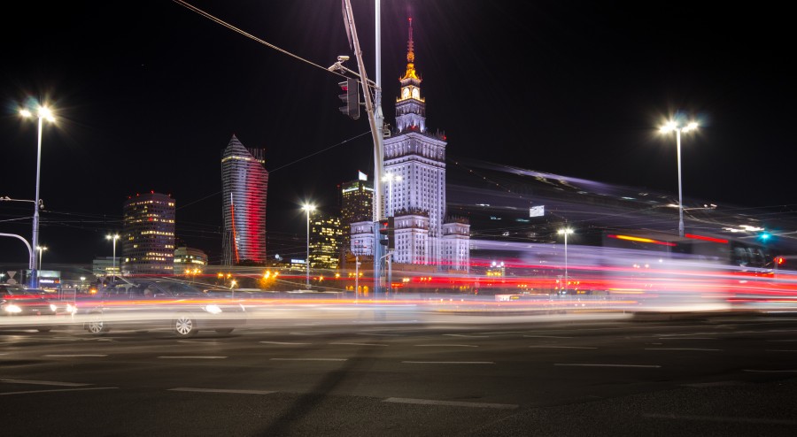 Warsaw traffic at night