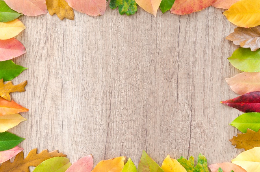 Autumn leaves on wood table