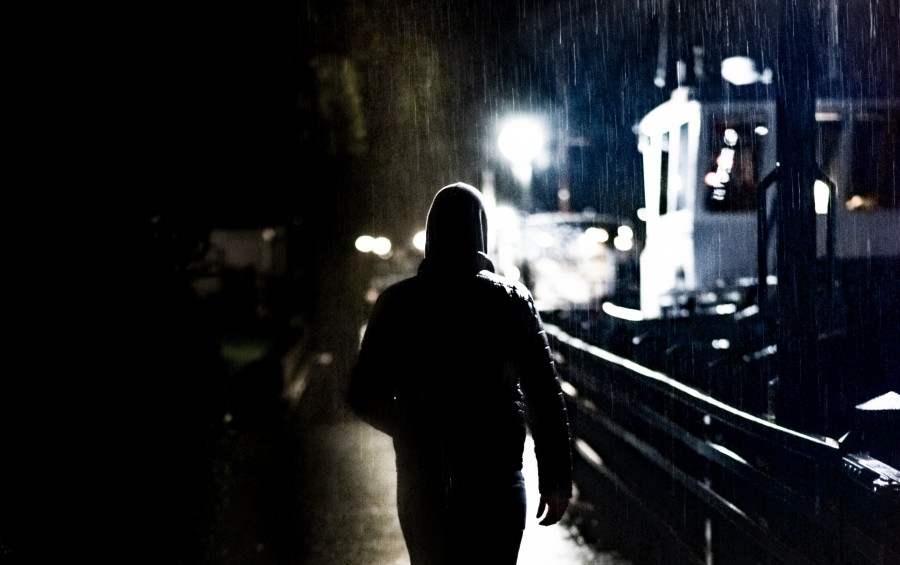 Man walking in the rain